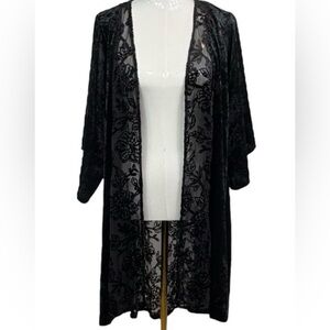 Knox Rose Black Floral Velvet Burnout Duster Cardigan